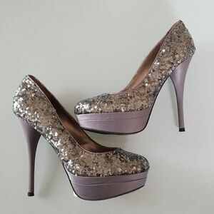 👠Free Press Glitz Y2K Glam Sequin  5" Heels 1" Platform Size 7.5 New With Tags!